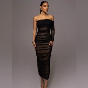 JLUXLABEL Black Mesh One-Shoulder Dress